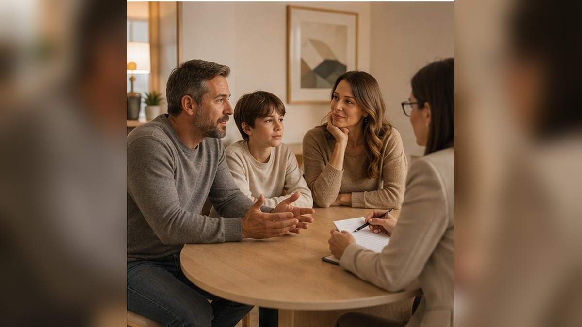 Família em conversa orientada para melhorar a comunicação